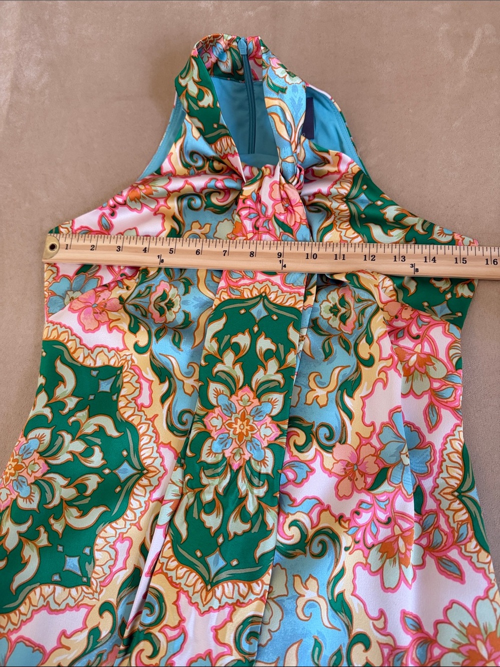Vince Camuto Satiny Green, Blue & Pink Halter Style Mini Dress Size 0P - Picture 10 of 12